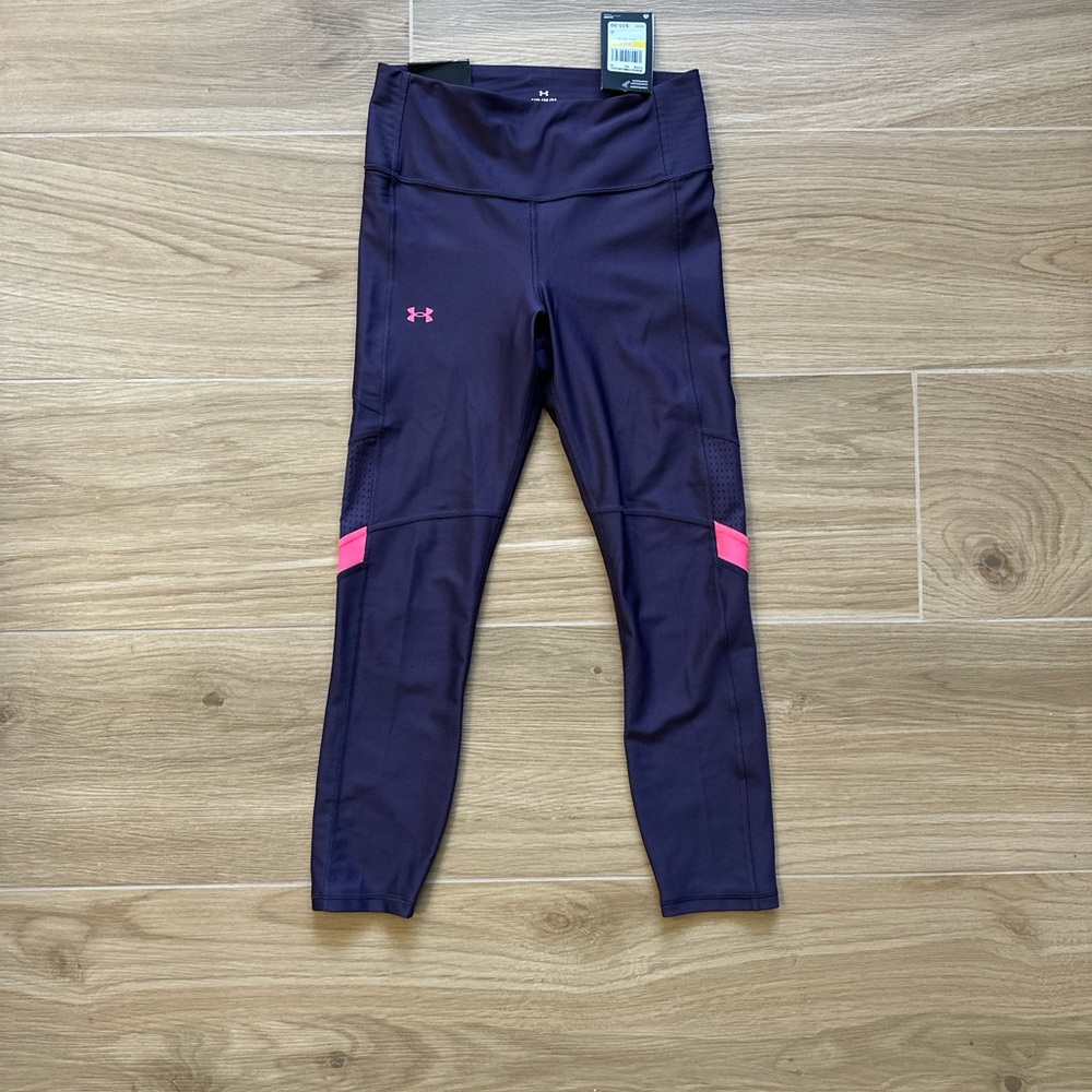 Under Armour Women’s Dark Purple Leggings with Pink Highlights